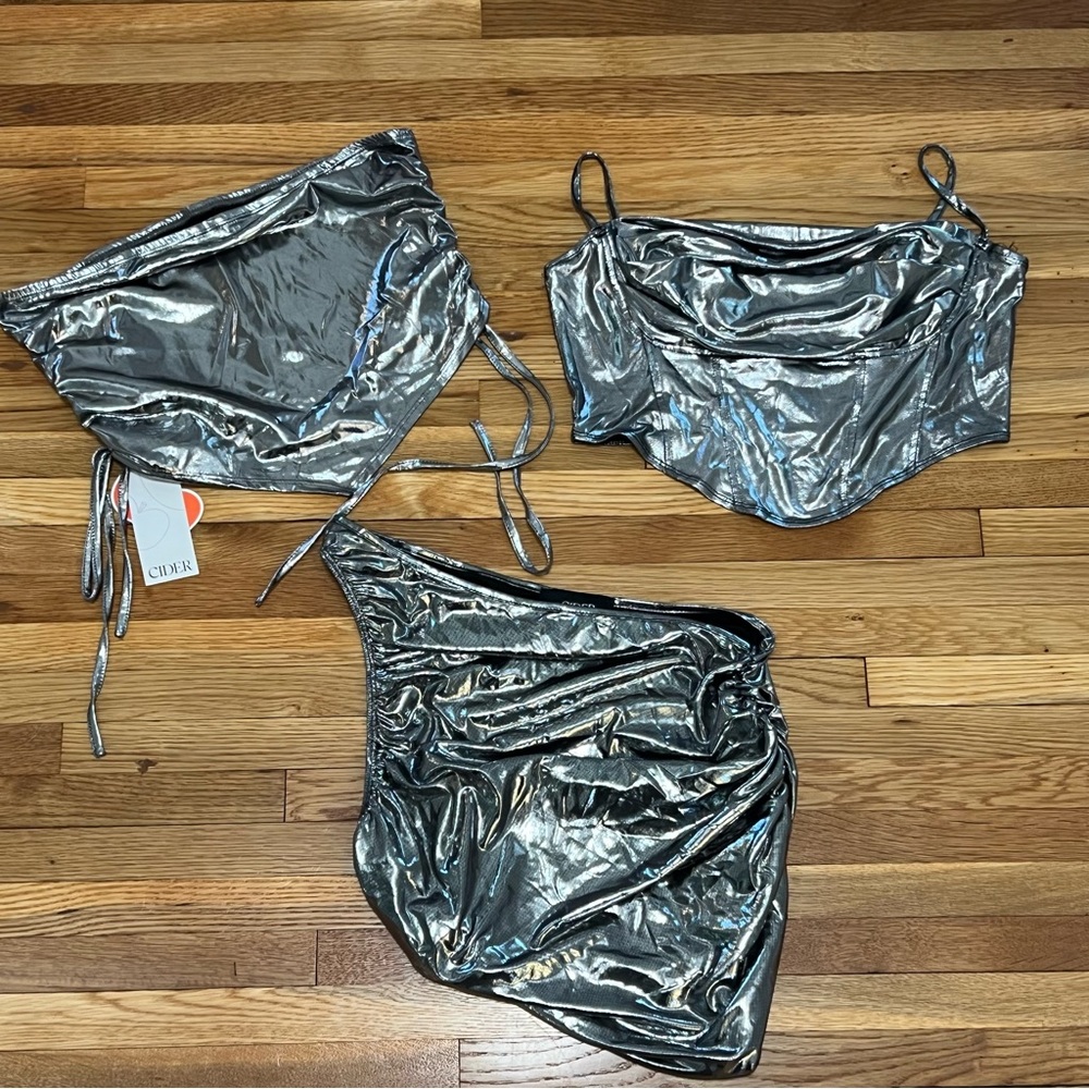 Bundle of 3 Silver Metallic Tank Tops